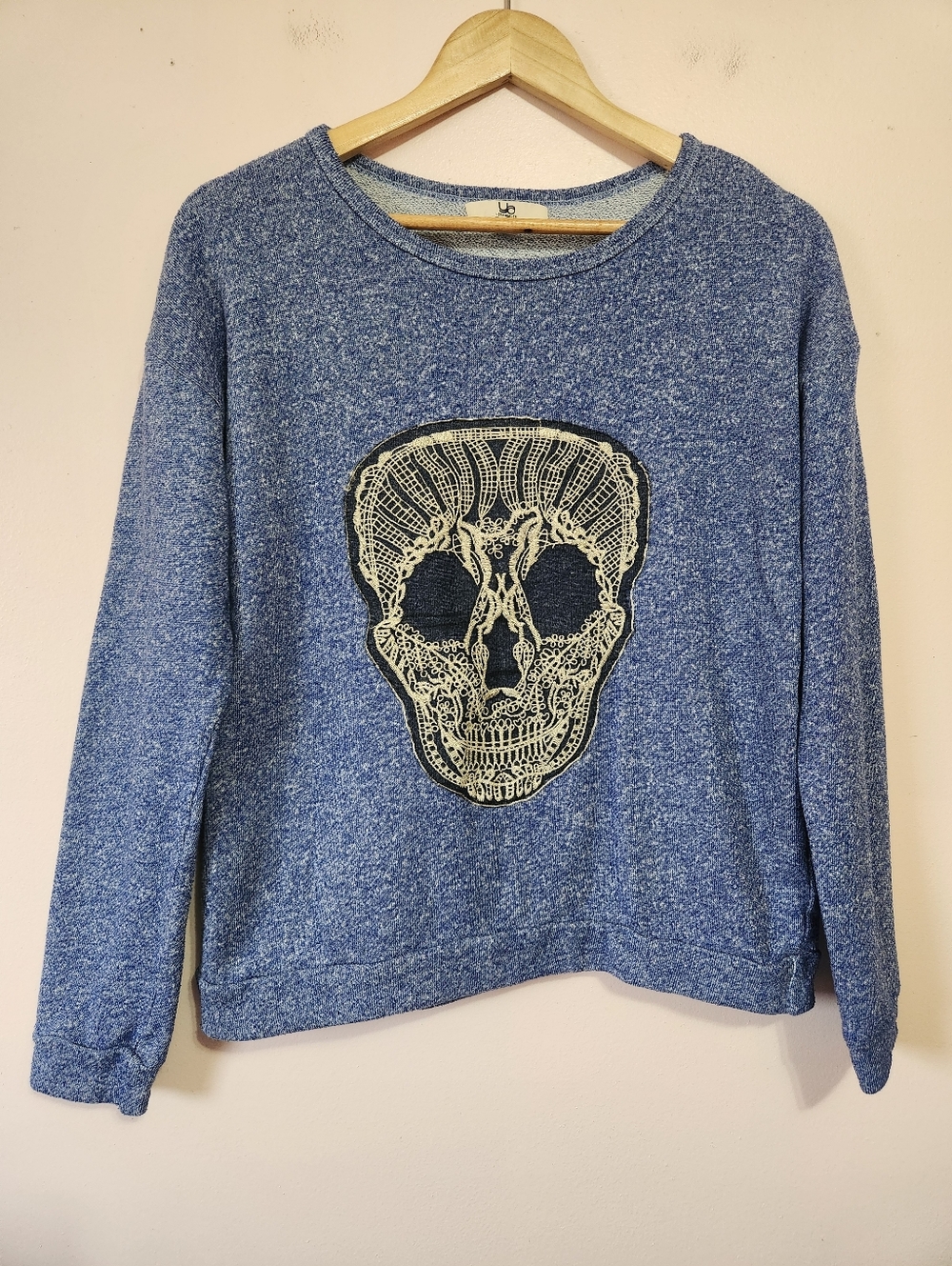 YA Los Angeles Skull Lace Marled Knit Sweatshirt Goth Whimsigoth Grunge Boho S